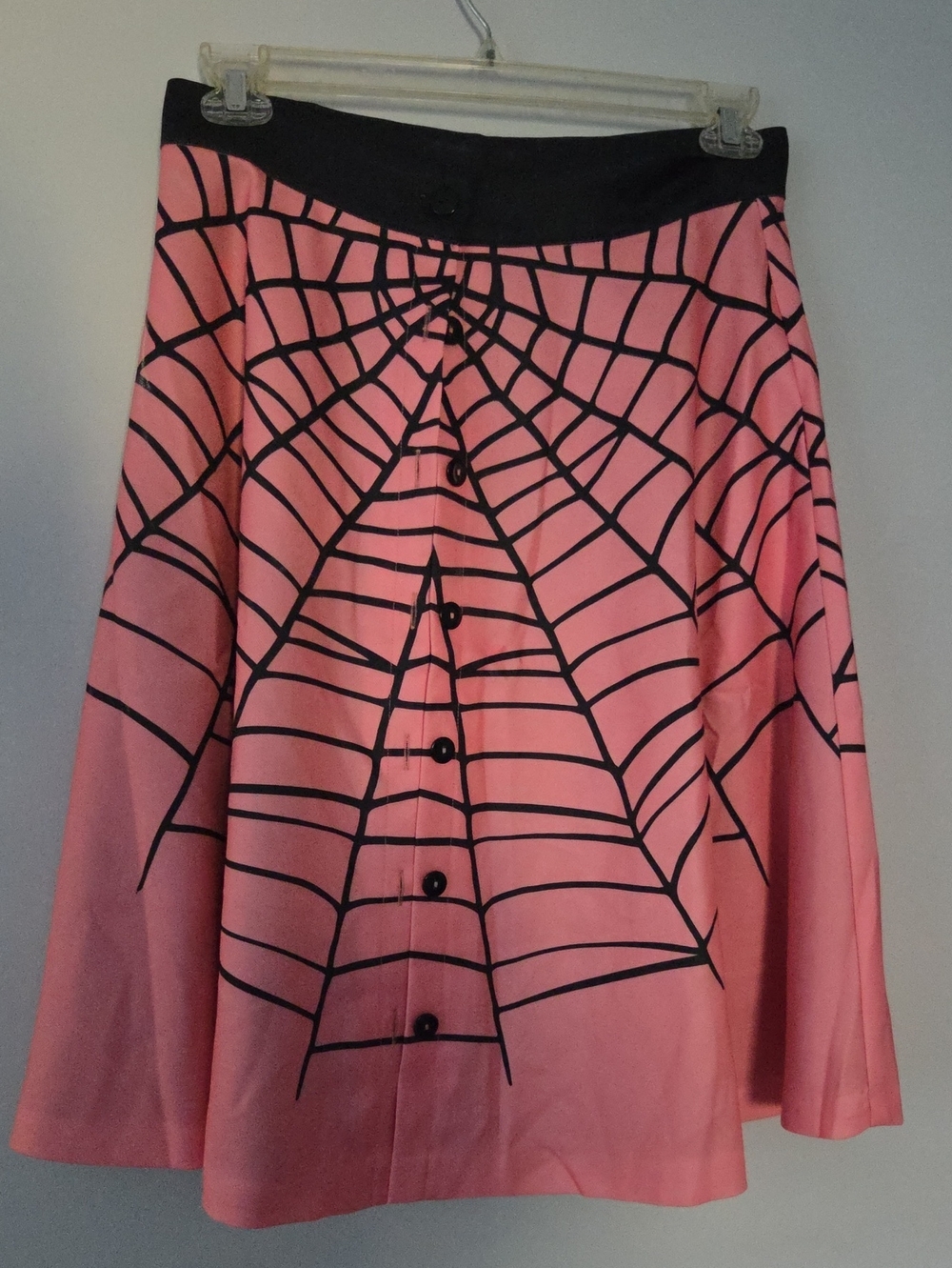Pink Web-Print Skater Skirt with Black Waistband